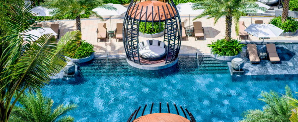 五星洲際海灘渡假村自由活動(泳池、白沙灘、鳥巢發呆亭)→地中海日落小鎮&親吻橋→海濱小鎮夜市→海洋之吻煙火秀