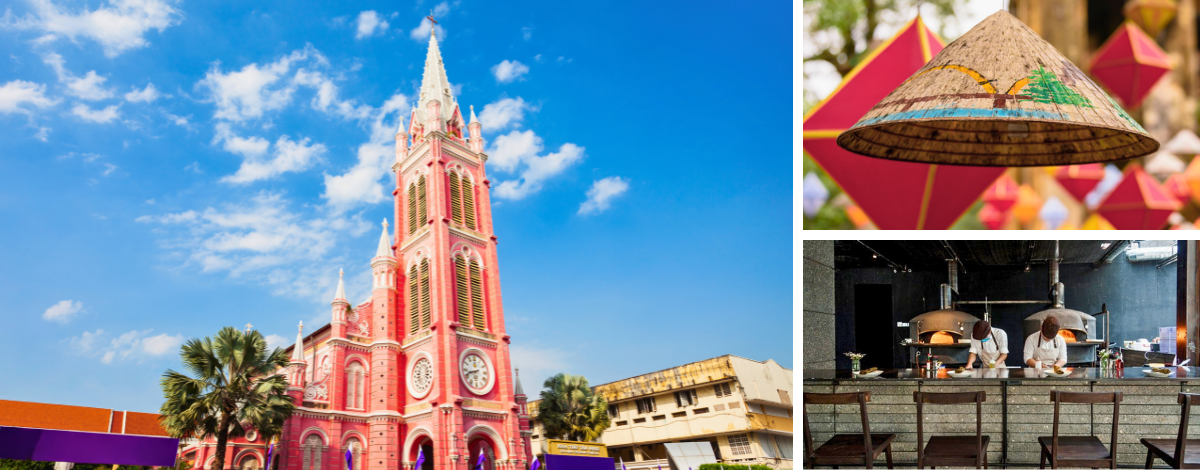 浪漫粉紅教堂→Cong咖啡(推薦椰子冰沙咖啡~陽台位置看的到粉紅教堂喔~)→質感系義式餐廳→檳城市場→Landmark81百貨公司→75樓高空夜景酒吧(含調酒一杯)