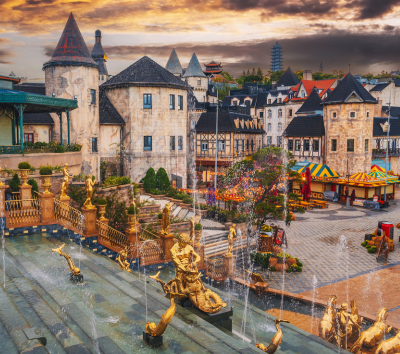 巴拿山法式山城(黃金佛手橋、歐式花園、百年酒窖、歐式童話小鎮、園內自助午餐)→韓式燒烤吃到飽