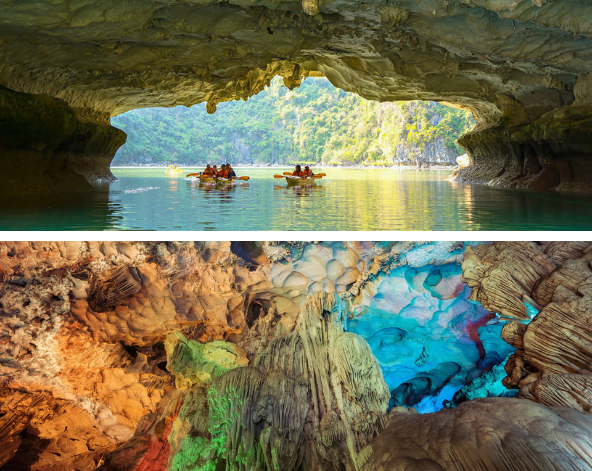 世界文化遺產 - 下龍灣 Heritage 一日遊(驚訝鐘乳石洞、天井洞划獨木舟、登頂英雄島) →下龍必吃海鮮九層塔→高空酒吧chill一下(含每人調酒一杯)